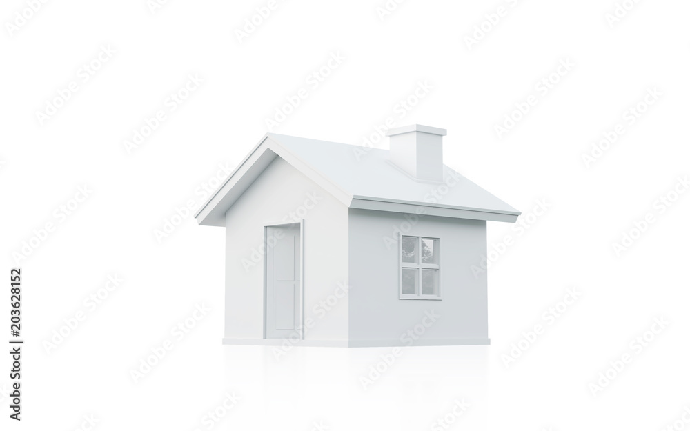 3D rendering of simple house isolated on white background with clipping ...