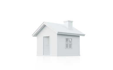 Fototapete - 3D rendering of simple house isolated on white background with clipping path. White schematic mass for real estate conceptual.