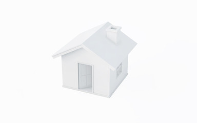 Fototapete - 3D rendering of simple house isolated on white background with clipping path. White schematic mass for real estate conceptual.
