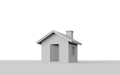 Fototapete - 3D rendering of simple house isolated on white background with clipping path. White schematic mass for real estate conceptual.