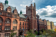 Tall Historical University Building In New York, USA