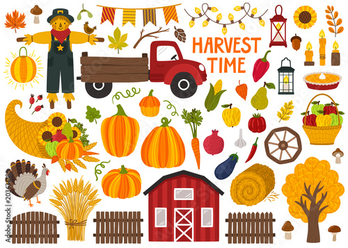 Cuadros en Lienzo Set of cute hand drawn autumn objects