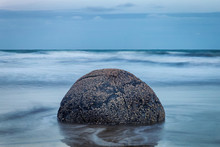 Evening View Of Perfect Spherical Stone At Moeraki Boulders Beach, New Zealand