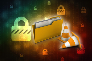 Poster - 3d rendering folder icon with traffic cones