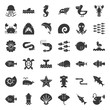 © lukpedclub - Aquatic Ocean life such as octopus, shell, pelican,herd of fish, solid icon set