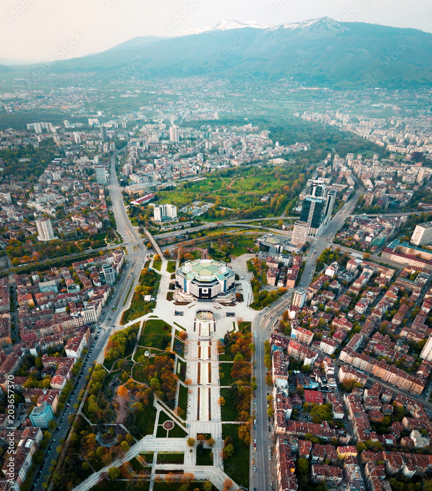 Obraz na płótnie Aerial photo of National Palace of Culture in Sofia w salonie