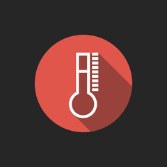 Poster - Elegant Universal White Minimalistic Thin Line Thermometer Icon with Shadows on Circular Color Button on Black Background 