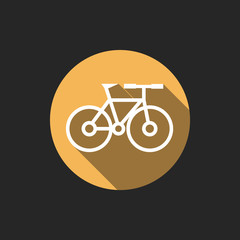 Poster - Elegant Universal White Minimalistic Thin Line Bicycle Icon with Shadows on Circular Color Button on Black Background 