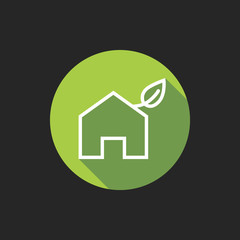 Poster - Elegant Universal White Minimalistic Thin Line Green House Icon with Shadows on Circular Color Button on Black Background 