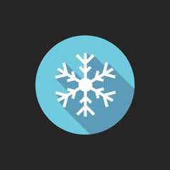 Poster - Elegant Universal White Minimalistic Thin Line Snowflake Icon with Shadows on Circular Color Button on Black Background 