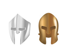 Realistic Spartan Ancient Greek Bronze And Silver Protective Headgear.