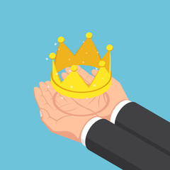 Poster - Isometric businessman hands holding golden crown