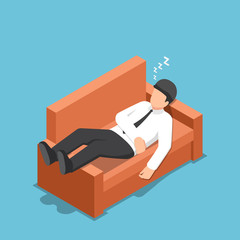 Poster - Isometric businessman sleeping on the couch