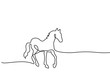 Continuous one line drawing. Horse logo. Black and white vector illustration. Concept for logo, card, banner, poster, flyer