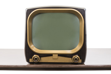 Wall Mural - Vintage 1950s television on table isolated on white with clipping path.