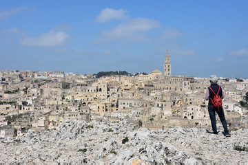 Italy, Basilicata, Matera, city of stones, Unesco heritage, capital of European culture 2019.  Panorama from the Belvedere.