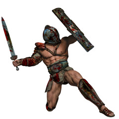 Wall Mural - bloody gladiator in an white background