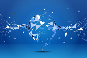 Poster - Polygon particle build to sphere: Concept of Futuristic, Big Data, Data transform
