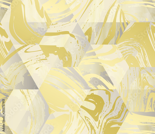 Obraz w ramie Seamless pattern, ink marbling in hexagon shape, luxury golden theme