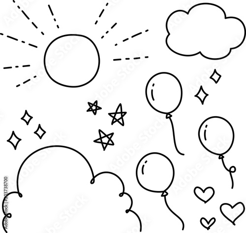 手書きの空と風船のイラストセット Buy This Stock Vector And