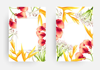 Set of Cards with Tropical Flowers