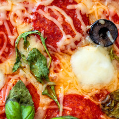 Wall Mural - Pepperoni Pizza isolated on white background. Pizza with mozzarella cheese, Basil leaf  and tomato sauce, top view.