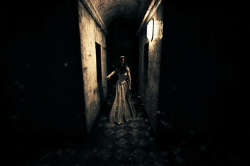 3d rendering of a ghost bride in haunted house