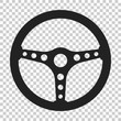 Steering wheel icon. Vector illustration on isolated transparent background. Business concept car wheel pictogram.