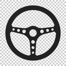 Steering Wheel Icon. Vector Illustration On Isolated Transparent Background. Business Concept Car Wheel Pictogram.