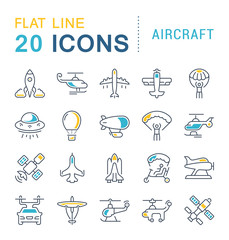 Wall Mural - Set Vector Line Icons of Aircraft.