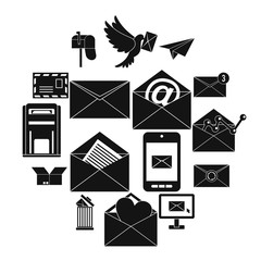 Poster - Email icons set in simple ctyle. Postal and mailing signs set collection vector illustration