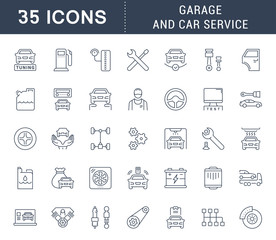 Wall Mural - Set Vector Line Icons of Garage and Car Service.