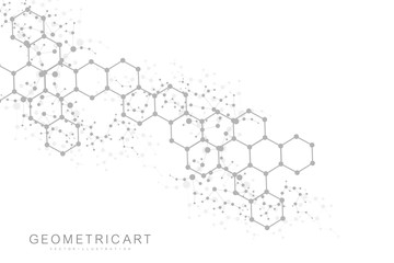Fototapete - hexagonal abstract background. big data visualization. global network connection. medical, technolog