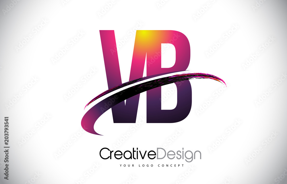 VB V B Purple Letter Logo with Swoosh Design. Creative Magenta Modern ...
