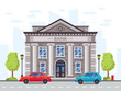© Tartila - Cartoon bank or government building with roman columns. Money loan house vector illustration