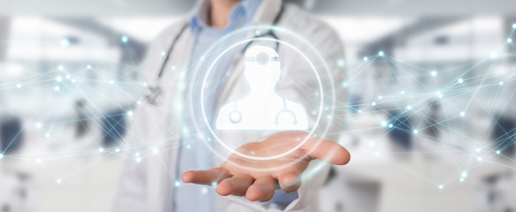 Poster - Doctor using digital medical futuristic interface 3D rendering