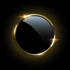 Wall Mural - golden sparkling ring with glitter isolated on black background. vector luxury golden frame.