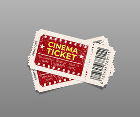 Wall Mural - Two vintage cinema tickets isolated on gray. Vector design element.