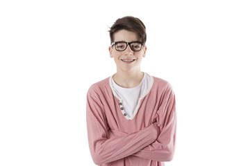 Poster - teenager with glasses and fashion braces on the white wall