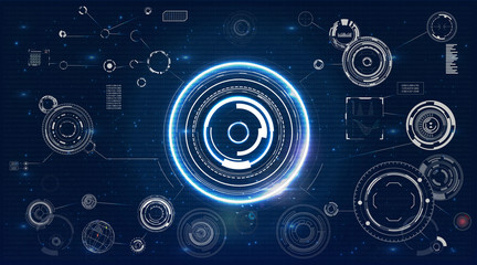 Aufkleber - HUD. Radar screen.circle infographic interface screen monitor radar set web elements. Technology background. 