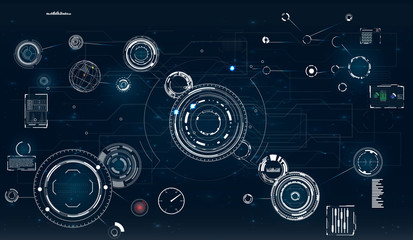 Aufkleber - HUD. Radar screen.circle infographic interface screen monitor radar set web elements. Technology background. 