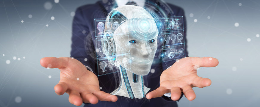 Businessman using digital artificial intelligence interface 3D rendering