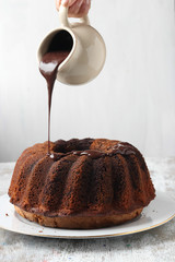 Wall Mural - Homemade pound cake with chocolate suace