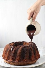 Wall Mural - Homemade pound cake with chocolate sauce