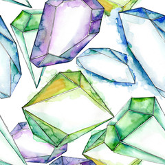 Wall Mural - Colorful diamond rock jewelry mineral.  Geometric quartz polygon crystal stone mosaic shape amethyst gem.