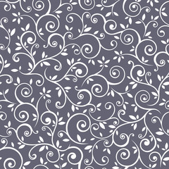 Wall Mural - Vector seamless white floral pattern on a purple background.