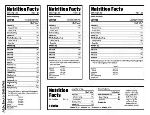 Photographie Nutrition Facts information label for box