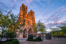 Warmly Illuminated Reims Cathedral In Sunset Light, France