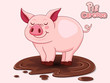 Cute Cartoon Pig in a puddle. Vector illustration with cartoon Funny pig