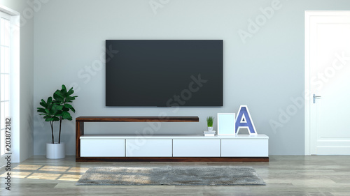 Modern Tv Wood Cabinet In Empty Room Interior Background 3d
